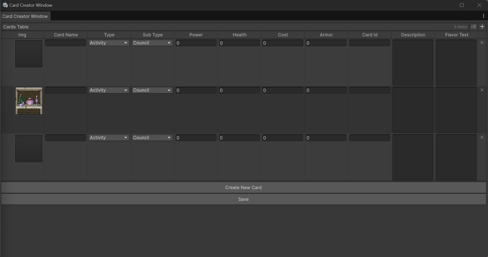 Card editor window for Grubbit